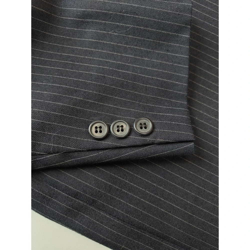 Adams Row Vintage Mens Wool Sports Coat 42L Blue Chalk Stripe USA 2 Button